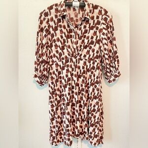 FEMELLA Brown & Pink 3/4 Sleeve Button Front Midi Dress, Size 3x